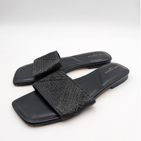 Marc Fisher Murphy Flat Sandal Slip-On Women's Black Raffia Size US10M EU41 - Picture 1 of 13